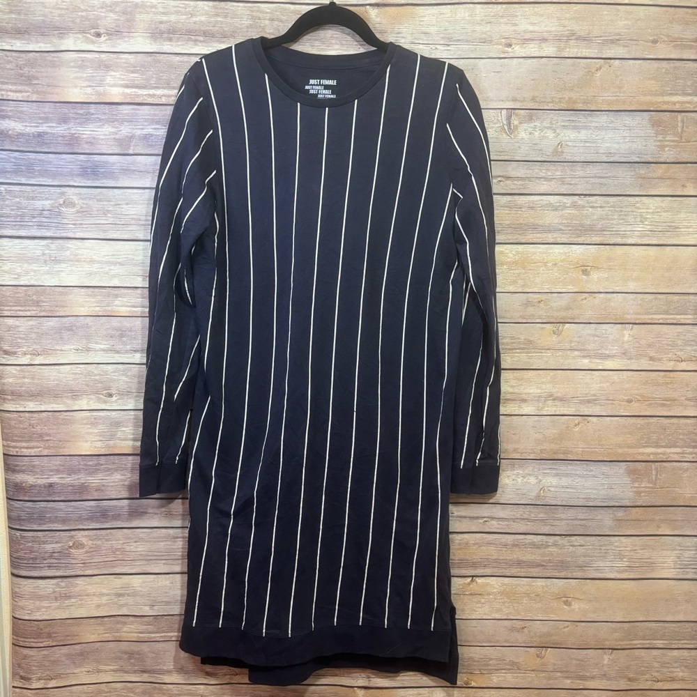 Just Female Star Dress Navy White Stripe Size Small